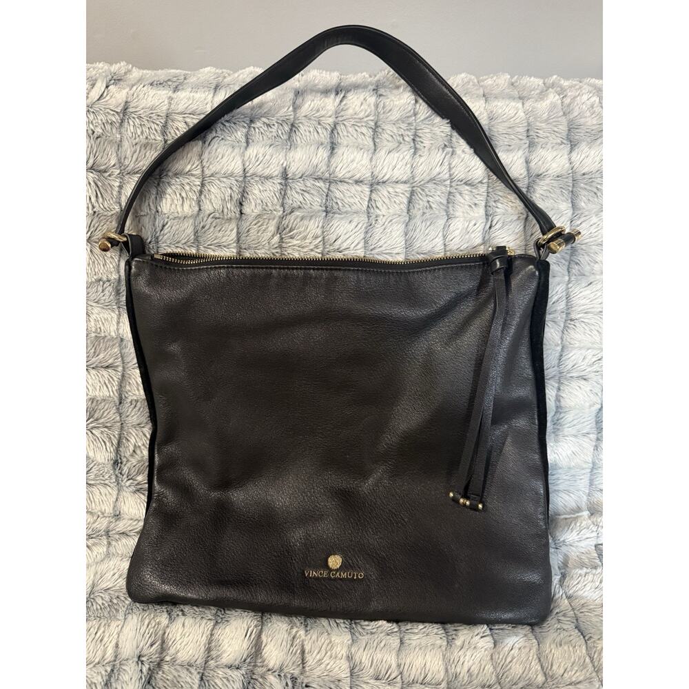 Vince Camuto Soft Black Leather Hobo HandBag Purse